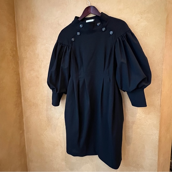 Badgley Mischka Black Midi Dress with Balloon Sleeves - Picture 12 of 14